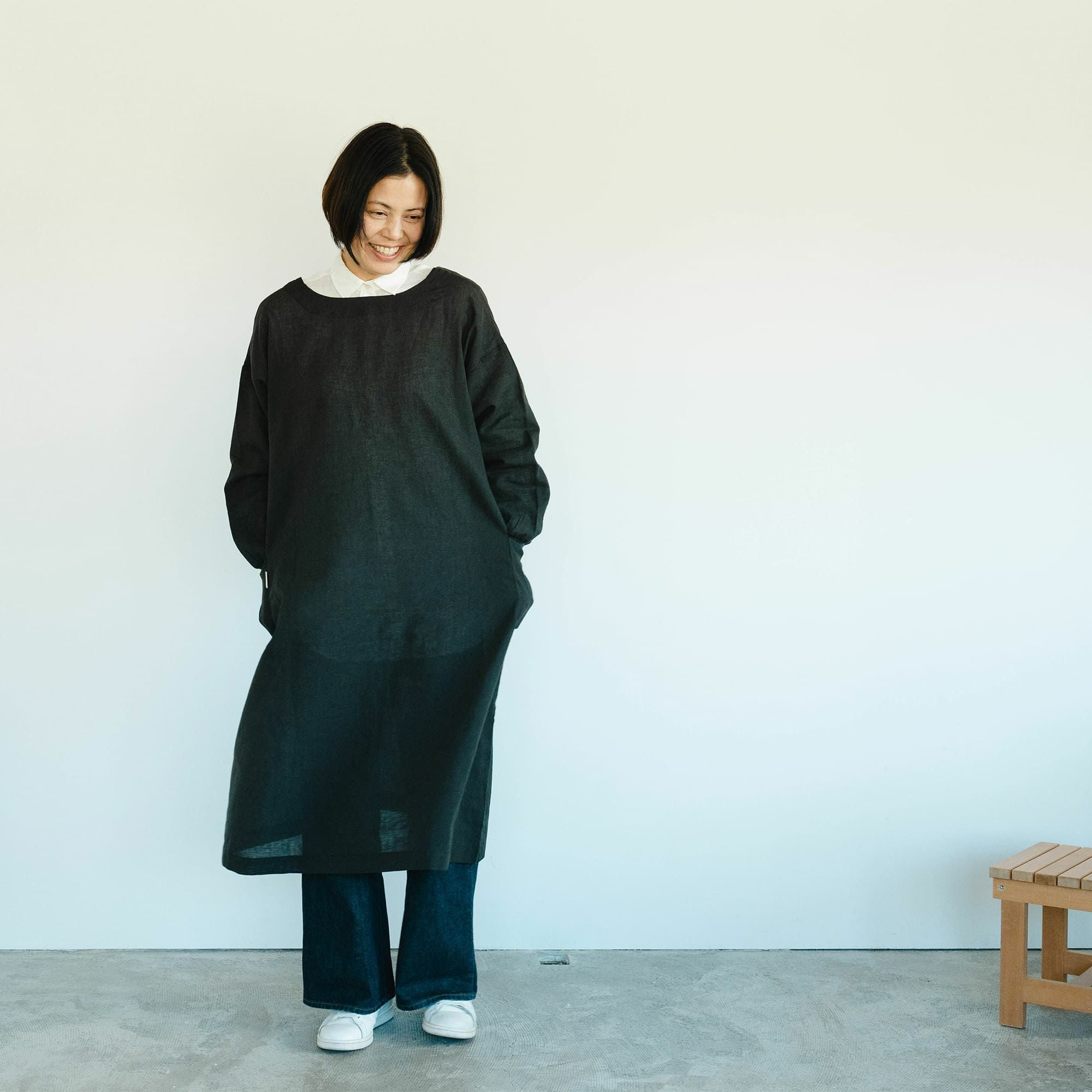 ATSUKO様　割烹着ワンピース コットンリネン割烹着 2way ワンピース クロネコゆうパケット送料無料